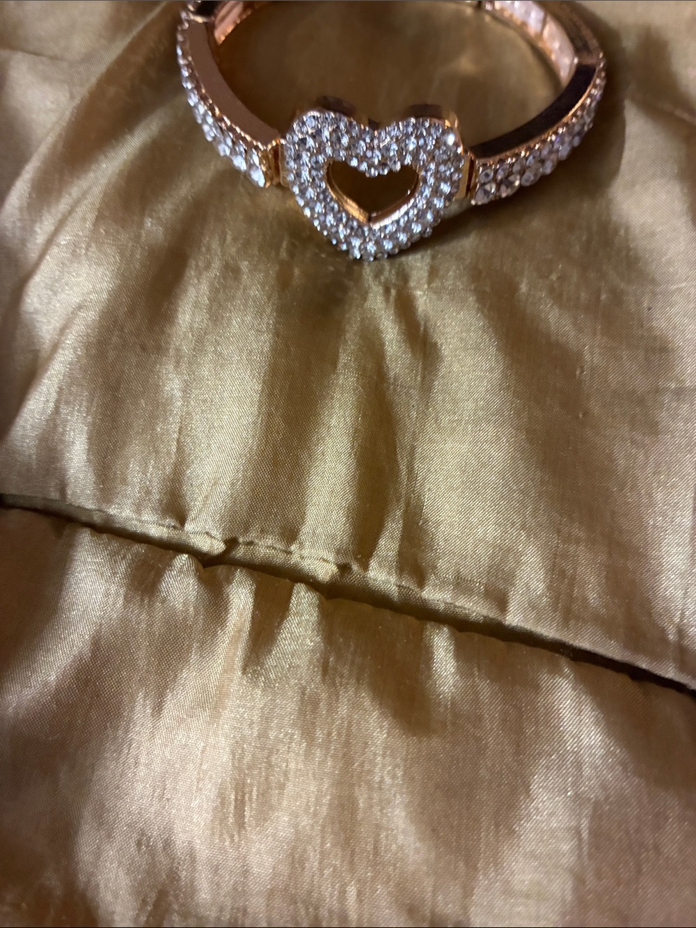 Crystal Heart Bangle Bracelet in Gold Tone - Women's Jewelry
